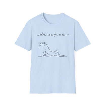 Cat Line Art T-Shirt — "chaos in a fur coat" Minimalist Cat Shirt