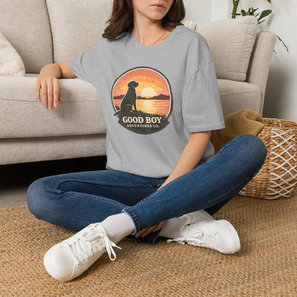 Dog Sunset T-Shirt — "Good Boy" Retro Beach Graphic Tee