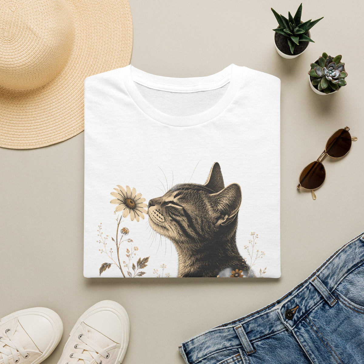 Cat & Wildflower T-Shirt — Whimsical Floral Kitty Tee