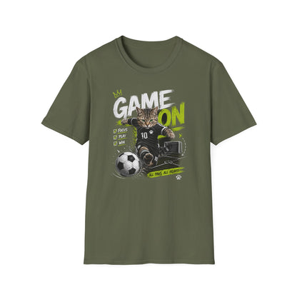Game On Soccer T‑Shirt — Cat Player Design (Focus • Play • Win)