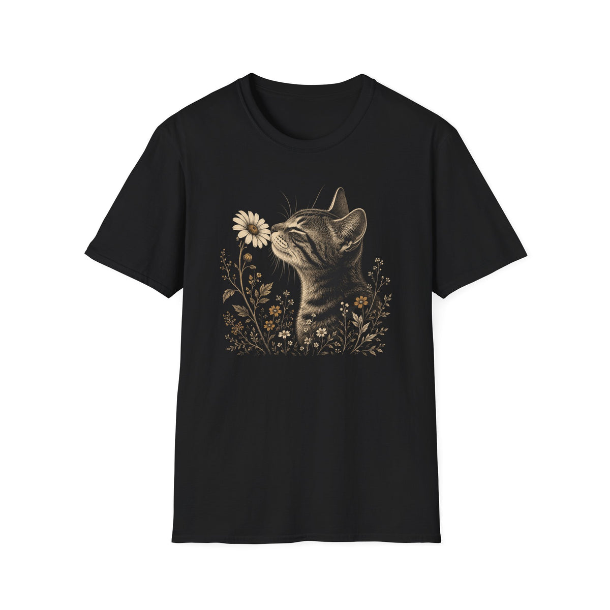 Cat & Wildflower T-Shirt — Whimsical Floral Kitty Tee