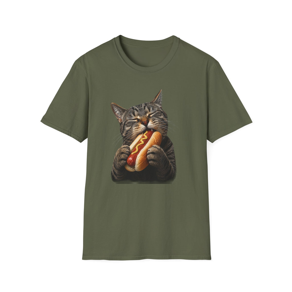 Cat Eating Hot Dog T-Shirt — Funny Cute Cat Graphic Tee