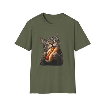 Cat Eating Hot Dog T-Shirt — Funny Cute Cat Graphic Tee