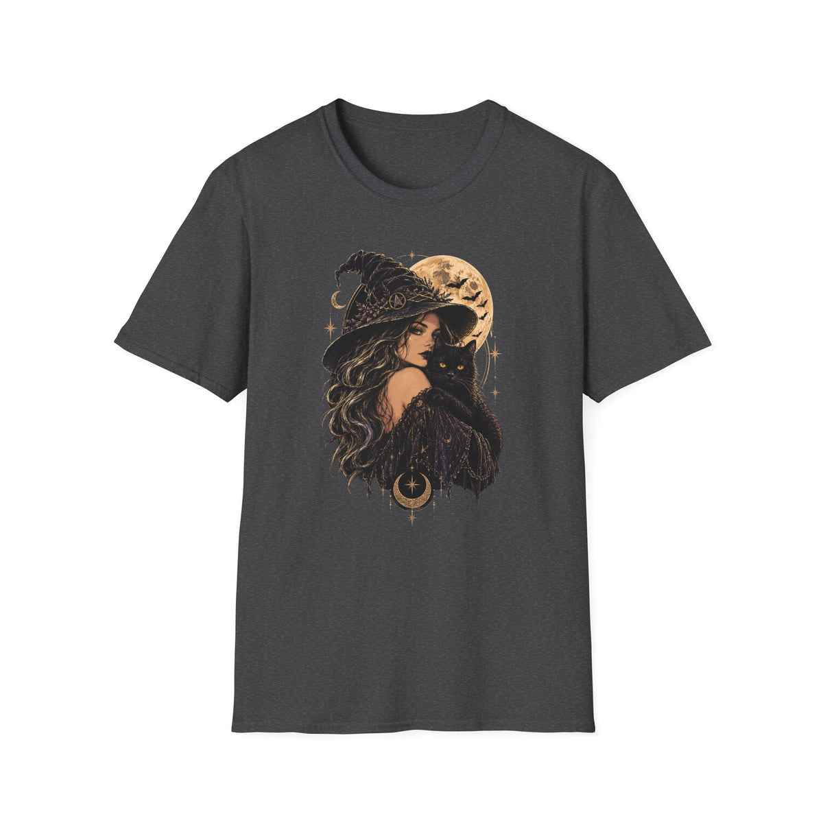 Witch & Black Cat Moon T-Shirt — Mystical Halloween Graphic Tee
