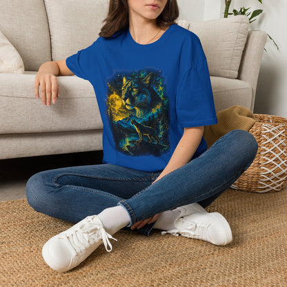 Moon T-Shirt — Neon Cosmic Big Cat Graphic Tee
