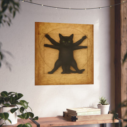Vitruvian Black Cat Poster — Vintage Anatomy Art Print