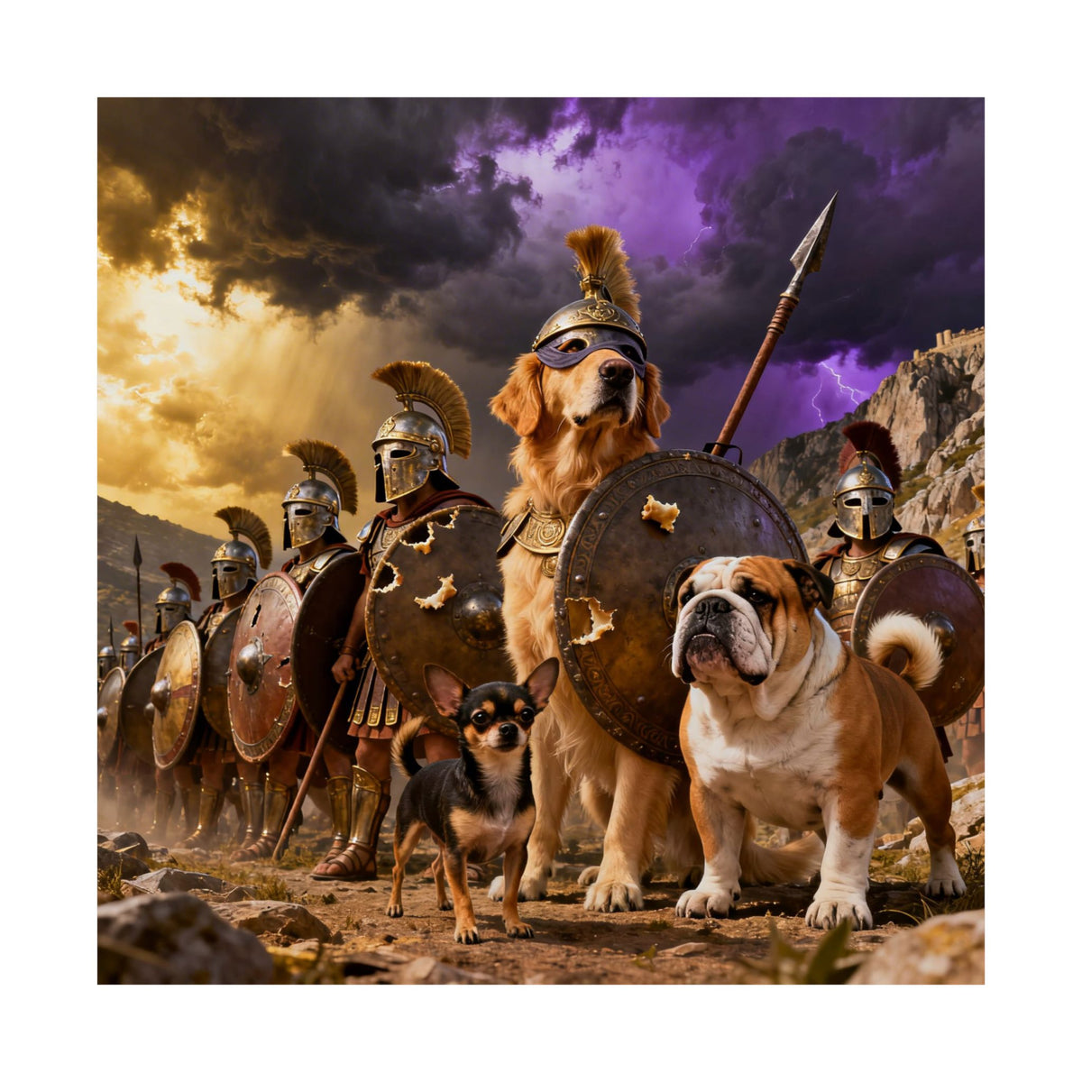 Warrior Dogs Poster — Spartan Canine Art Matte Vertical Print