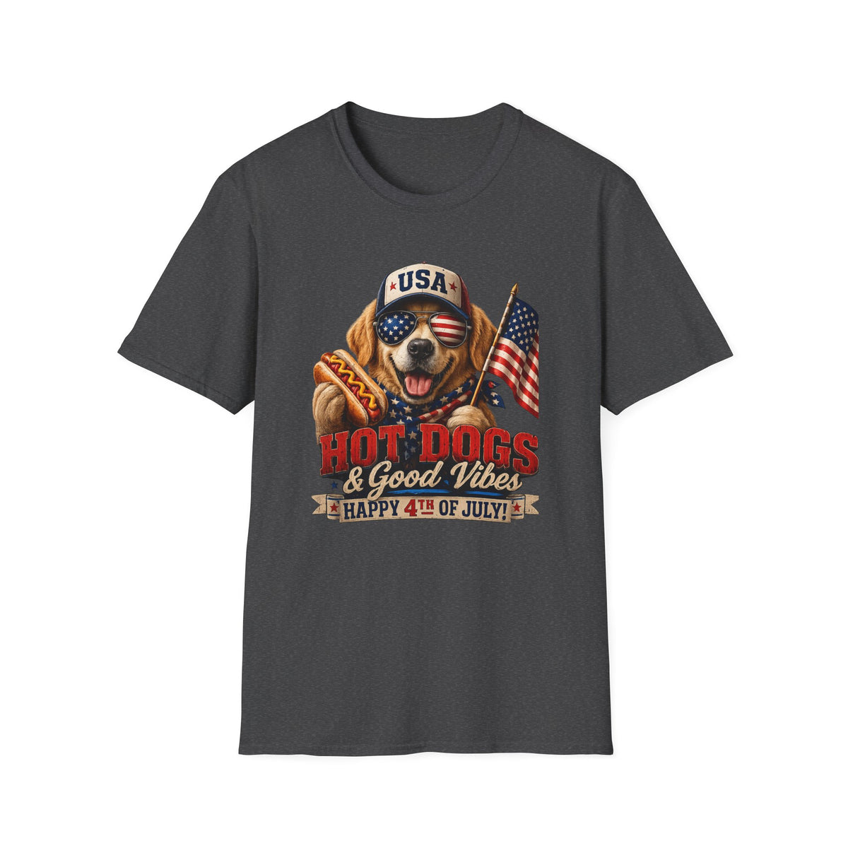 4th of July Dog T-Shirt — "Hot Dogs & Good Vibes" USA Flag Tee