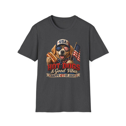 4th of July Dog T-Shirt — "Hot Dogs & Good Vibes" USA Flag Tee