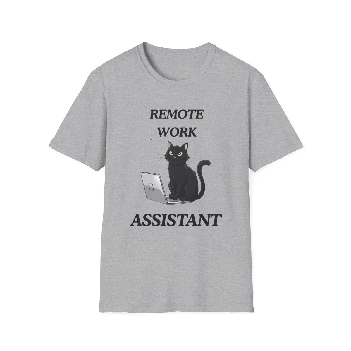 Remote Work Assistant T-Shirt — Cute Black Cat Laptop Tee for WFH