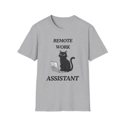 Remote Work Assistant T-Shirt — Cute Black Cat Laptop Tee for WFH