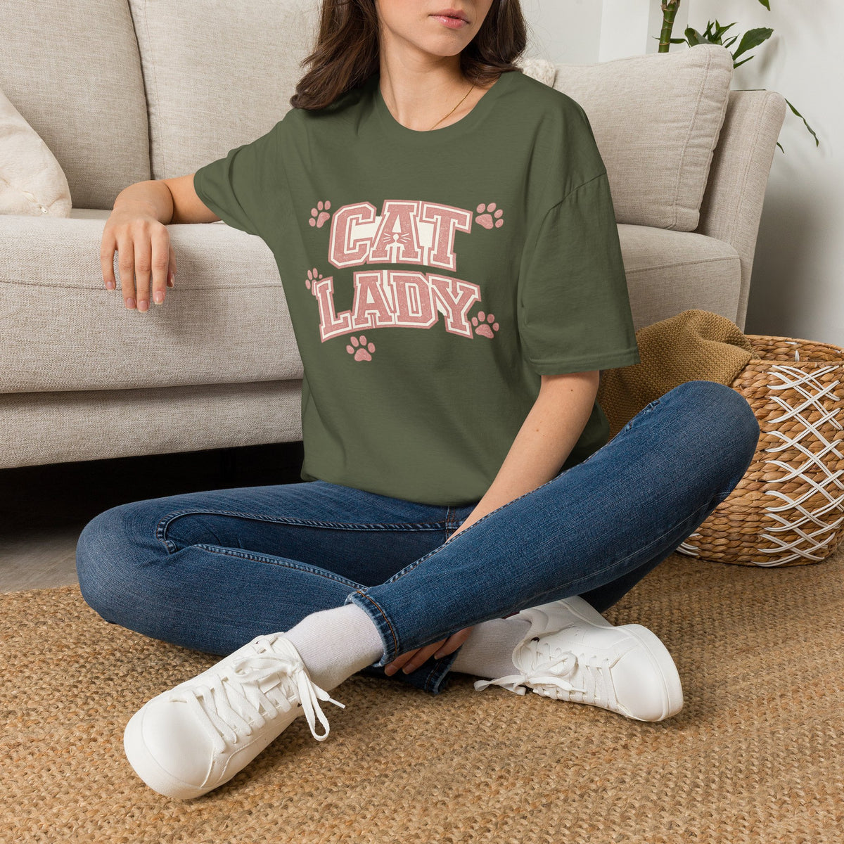 Cat Lady T-Shirt — Cute Pink Paw Print Graphic Tee for Cat Lovers