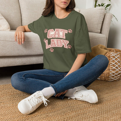 Cat Lady T-Shirt — Cute Pink Paw Print Graphic Tee for Cat Lovers