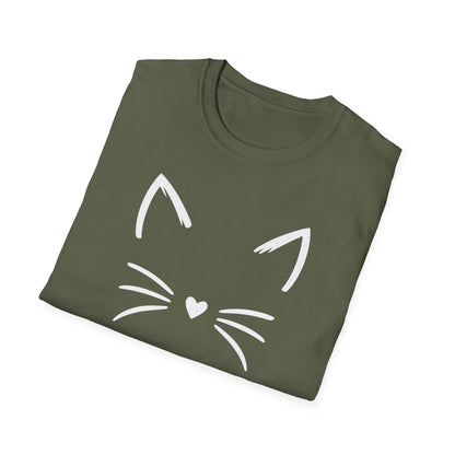 Cat Face Heart Nose T-Shirt — Cute Minimal Graphic Tee for Cat Lovers