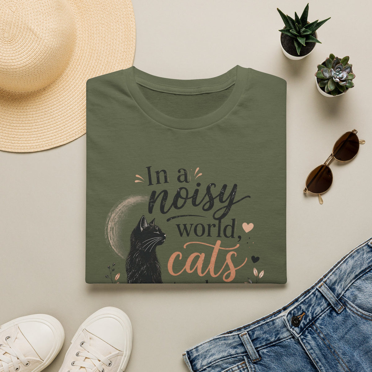 Cat Lover T‑Shirt — "In a Noisy World, Cats Teach Us Quiet Love"