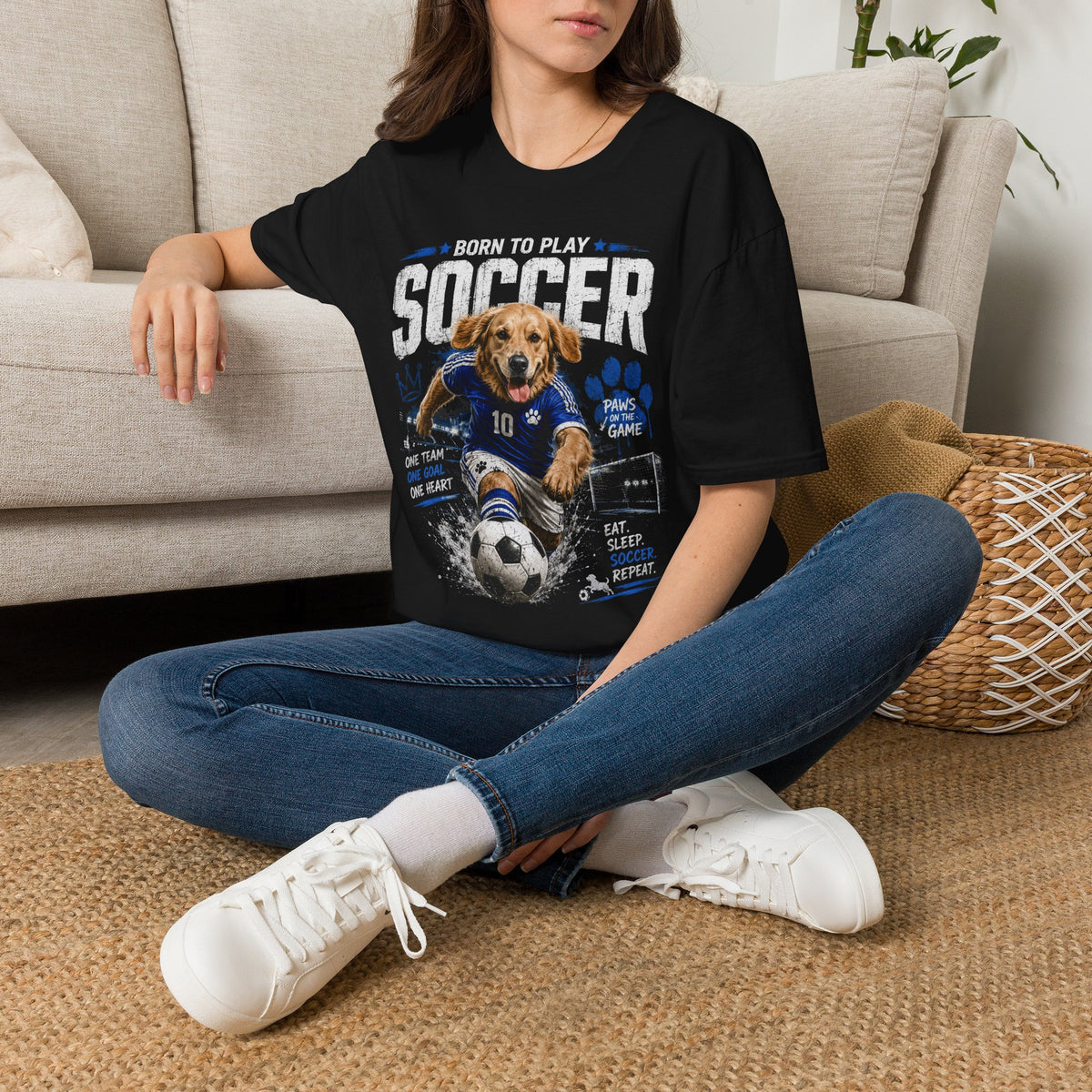 Born to Play Soccer T-Shirt — Golden Retriever Soccer Dog Design