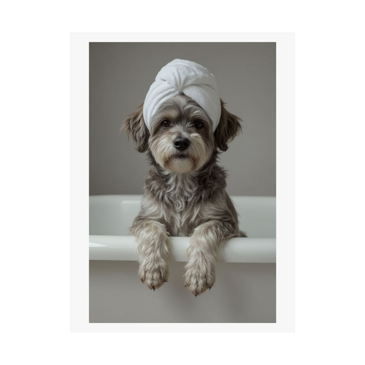 Dog Spa Poster — Cute Puppy in Towel Matte Vertical Wall Art