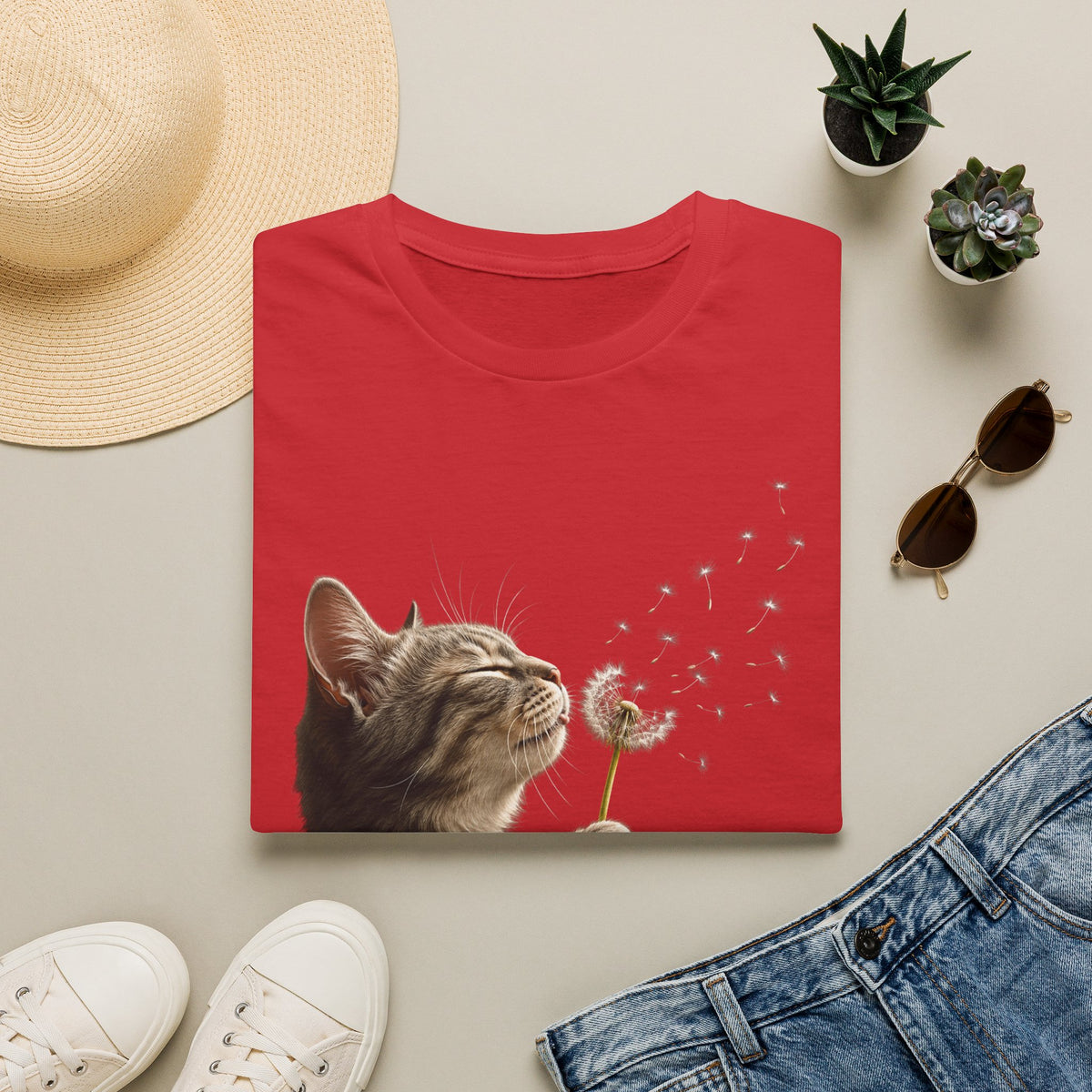 Cat Dandelion T-Shirt — Cute Kitten Blowing Dandelion Graphic Tee