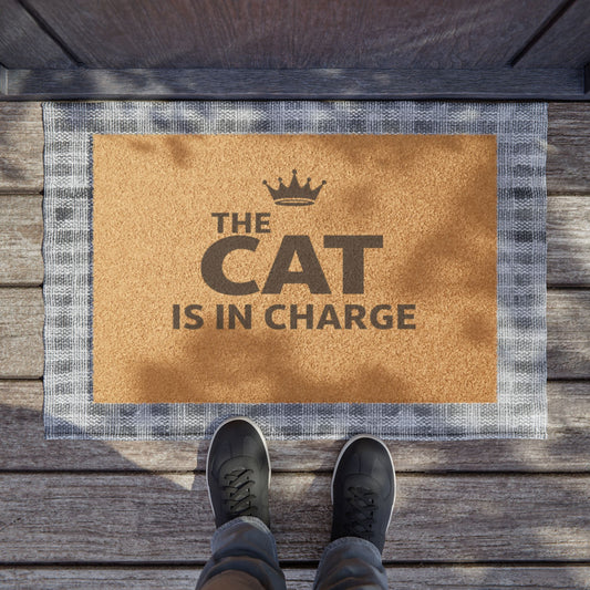 Cat Is In Charge Doormat — Funny Welcome Mat for Cat Lovers, Crown Design