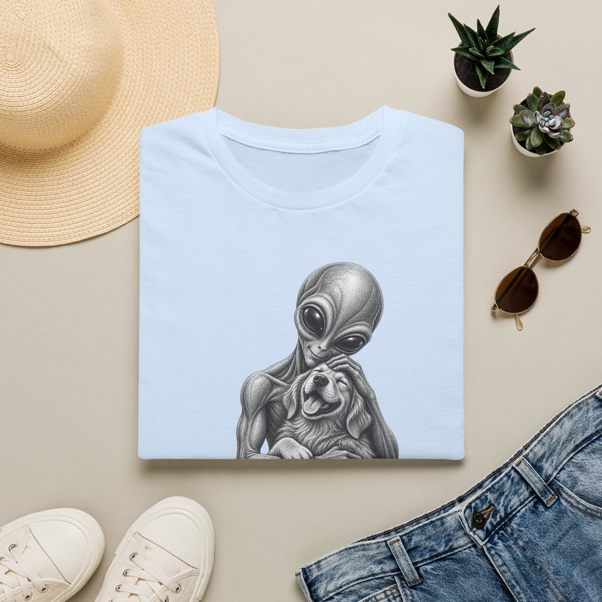 Alien Hug T-Shirt — Cute Alien Holding Dog Graphic Tee