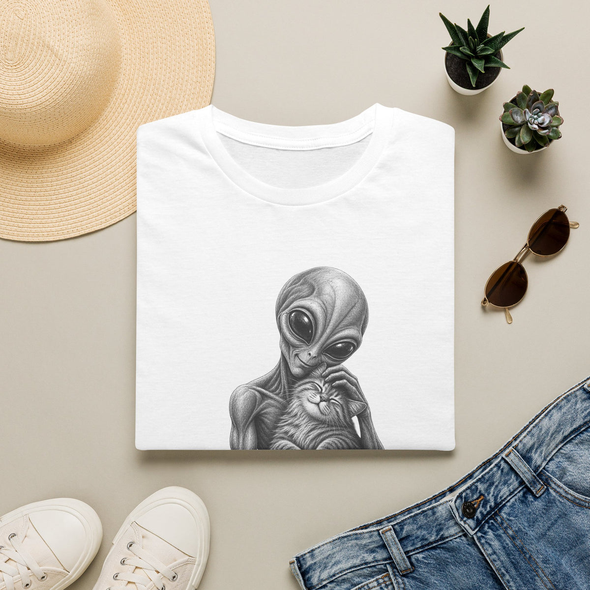 Alien Holding Cat T-Shirt — Cute Sci‑Fi Cat Lover Graphic Tee