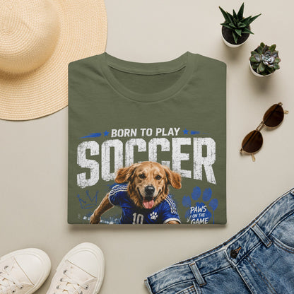 Born to Play Soccer T-Shirt — Golden Retriever Soccer Dog Design