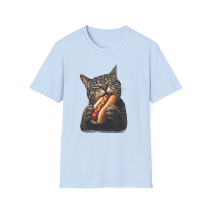 Cat Eating Hot Dog T-Shirt — Funny Cute Cat Graphic Tee