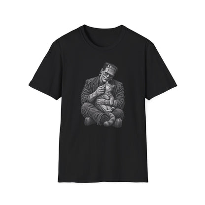 Frankenstein Holding Kitty T-Shirt — Cute Gothic Horror Tee
