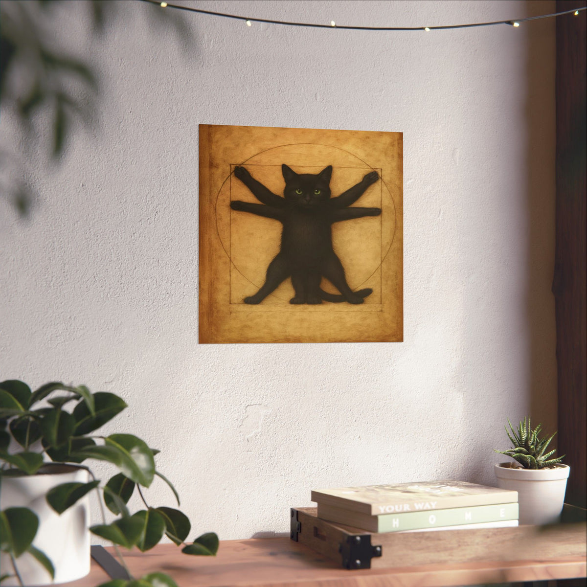 Vitruvian Black Cat Poster — Vintage Anatomy Art Print