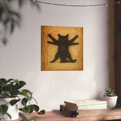Vitruvian Black Cat Poster — Vintage Anatomy Art Print