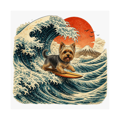 Surfing Yorkie Poster — Vintage Wave Art Matte Vertical Print