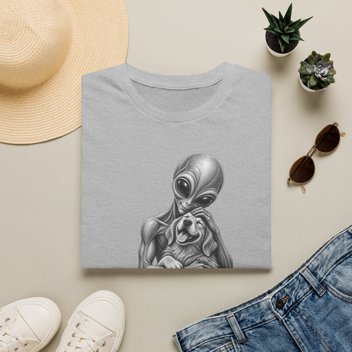 Alien Hug T-Shirt — Cute Alien Holding Dog Graphic Tee