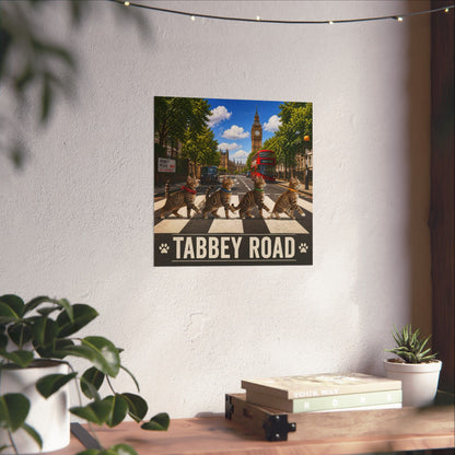 Tabbey Road Matte Poster — Funny Cats Crossing Abbey Road Wall Art