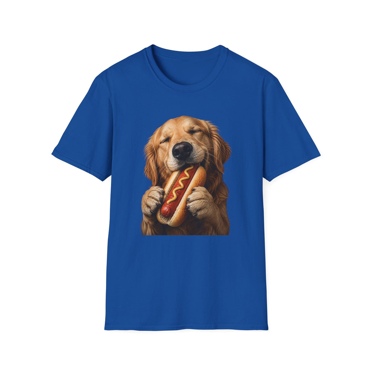 Golden Retriever Hot Dog T-Shirt — Cute Dog Eating Hotdog Graphic Tee