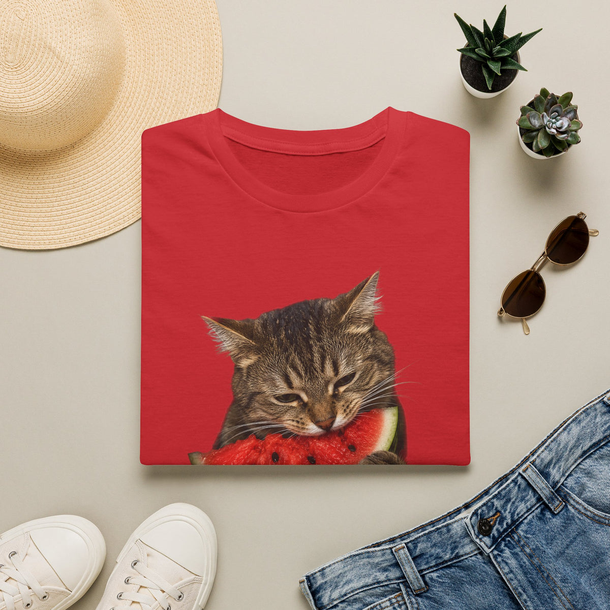 Cat Eating Watermelon T‑Shirt — Cute Summer Cat Graphic Tee
