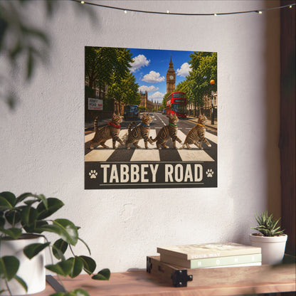 Tabbey Road Matte Poster — Funny Cats Crossing Abbey Road Wall Art