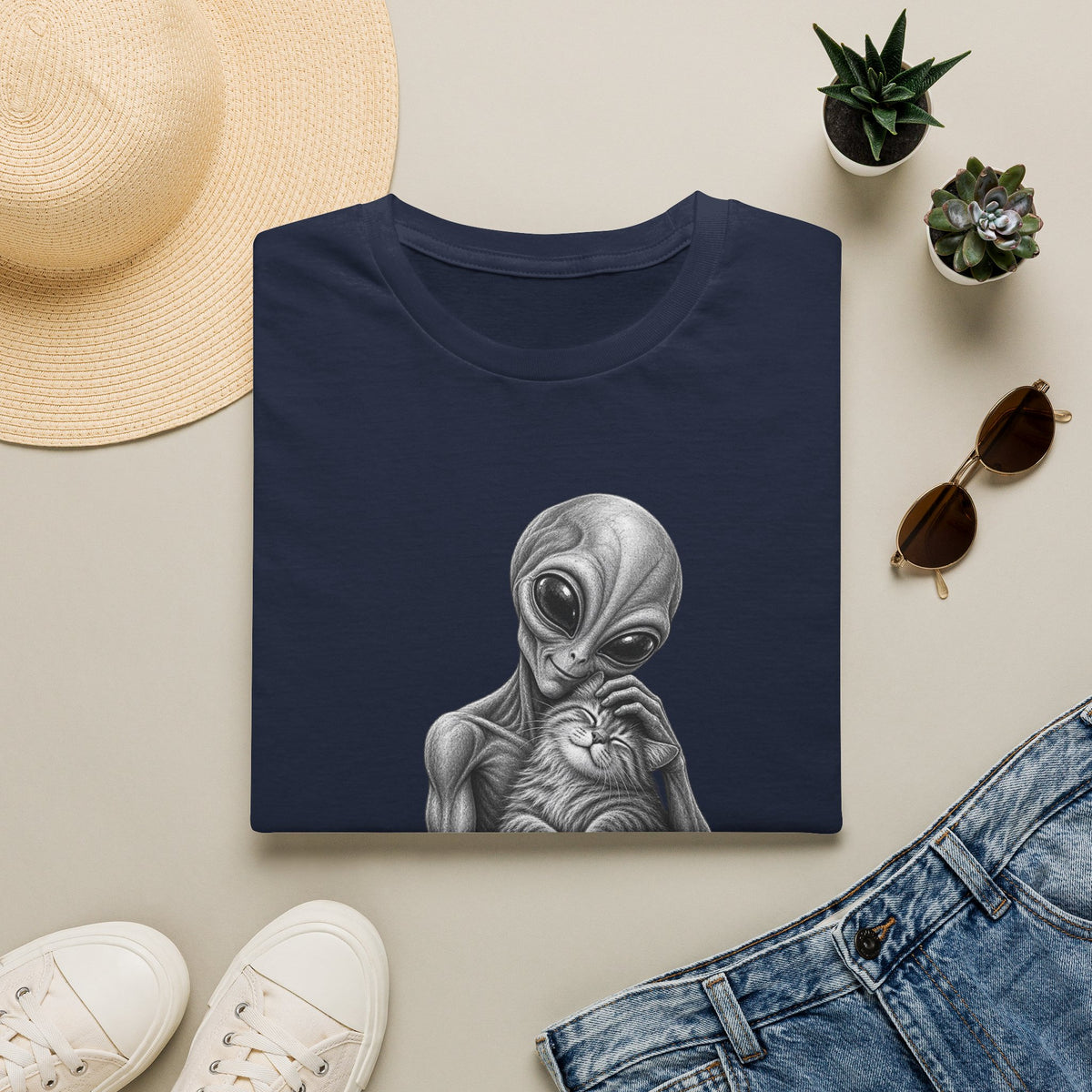 Alien Holding Cat T-Shirt — Cute Sci‑Fi Cat Lover Graphic Tee
