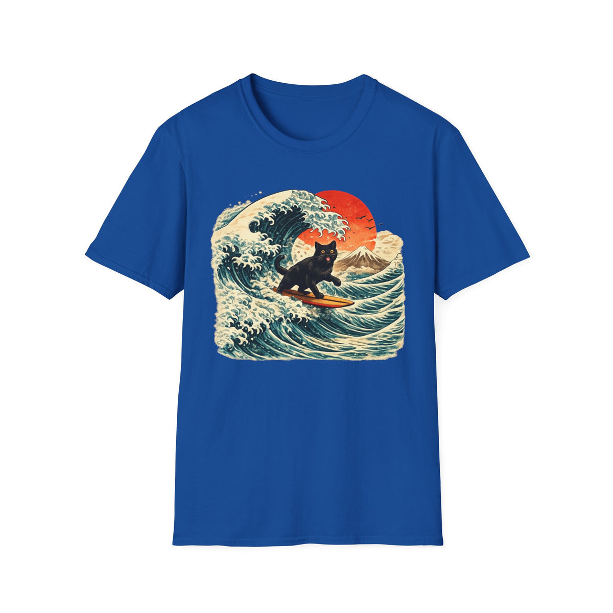 Surfing Black Cat T-Shirt — Vintage Wave Sunset Tee