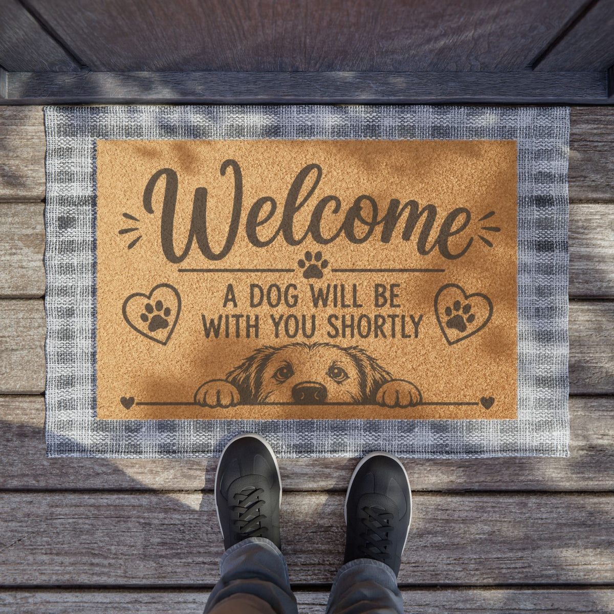 Welcome Doormat — "A Dog Will Be With You Shortly" Coir Pet Lover Welcome Mat