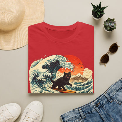 Surfing Black Cat T-Shirt — Vintage Wave Sunset Tee