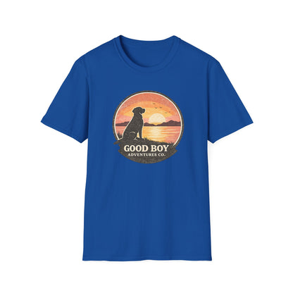 Dog Sunset T-Shirt — "Good Boy" Retro Beach Graphic Tee