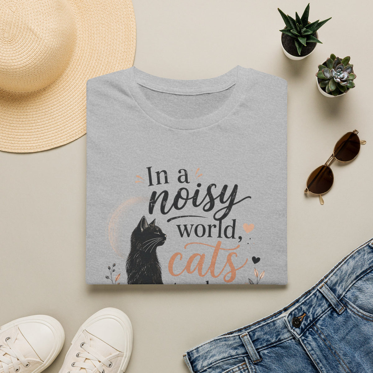 Cat Lover T‑Shirt — "In a Noisy World, Cats Teach Us Quiet Love"