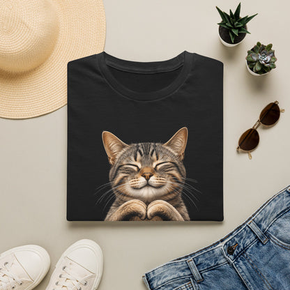 Smiling Tabby Cat Heart Pose T-Shirt