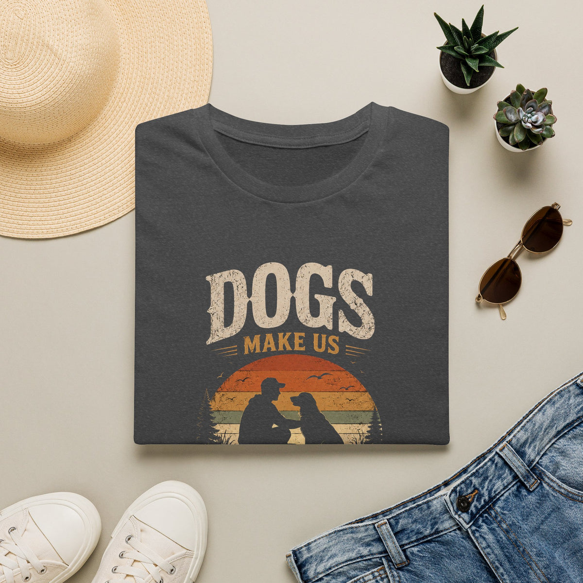 T-Shirt — "Dogs Make Us Better Humans" Vintage Sunset Dog Lover Tee