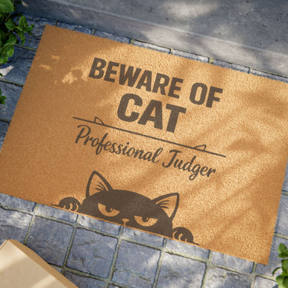 Doormat — "Beware of Cat: Professional Judger" Funny Cat Welcome Mat