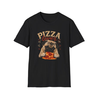 Pizza Lover Pug T-Shirt — Cute Dog & Pizza Graphic Tee for Pet and Food Fans