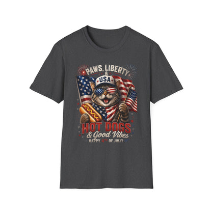 Paws, Liberty & USA Cat T-Shirt — Patriotic 4th of July Cat Graphic Tee