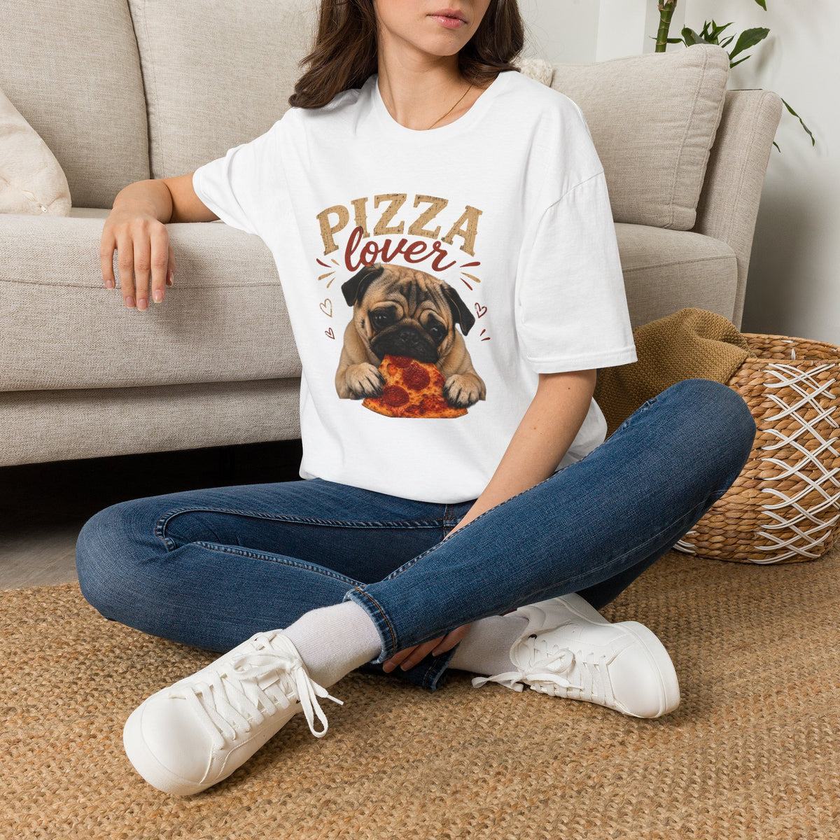 Pizza Lover Pug T-Shirt — Cute Dog & Pizza Graphic Tee for Pet and Food Fans
