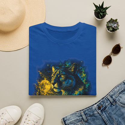 Moon T-Shirt — Neon Cosmic Big Cat Graphic Tee