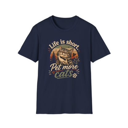 T-Shirt — "Life Is Short, Pet More Cats" Vintage Cat Tee